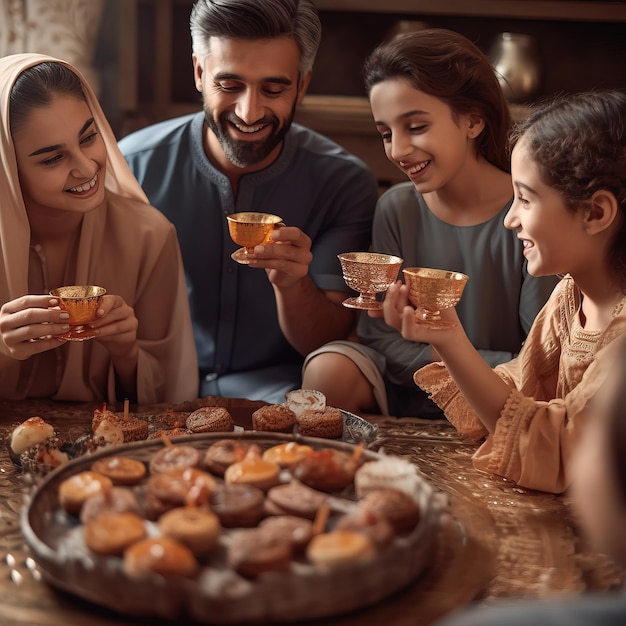 Foto una familia comiendo juntos en una mesa