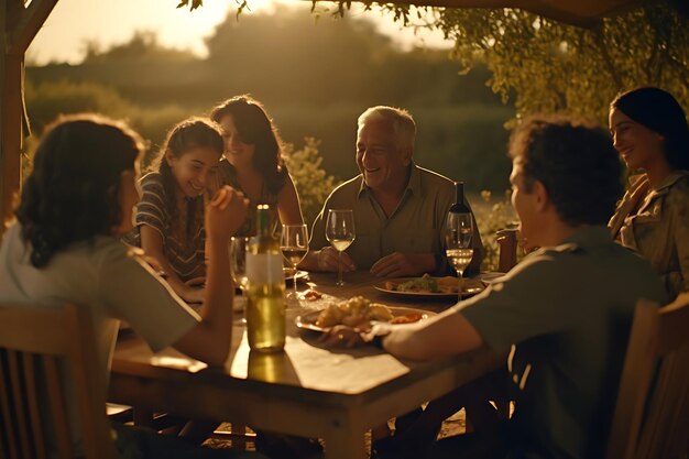 Familia completa que vive en el campo