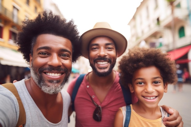 familia con concepto de viajero de expresión feliz generado por ai