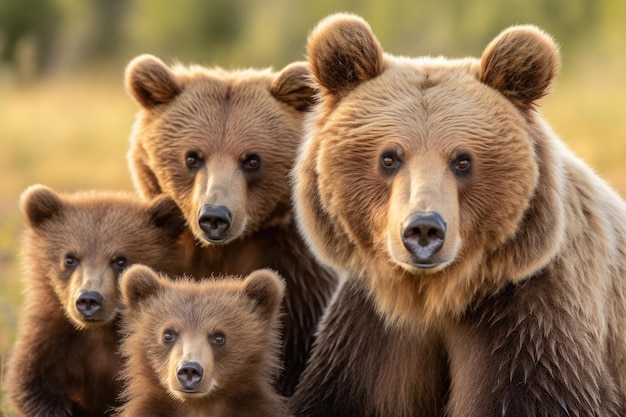 Foto familia de cuatro osos mirando a una cámara ia generativa