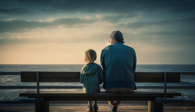 Família curtindo a natureza ao ar livre abraçada com amor gerado por IA