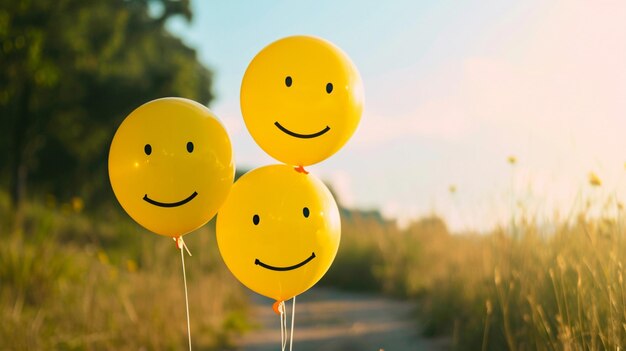 Foto família de balão alegre felicidade conceitos de rosto sorridente antropomórfico família balão ia generativa