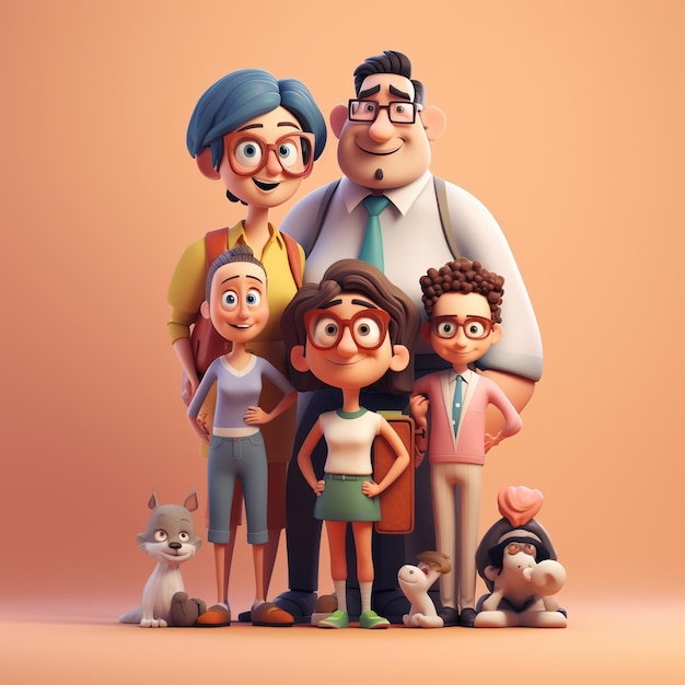 Família de desenho animado 3d