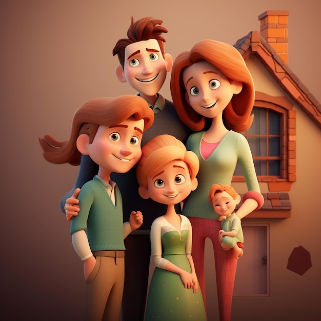 Família de desenho animado 3d