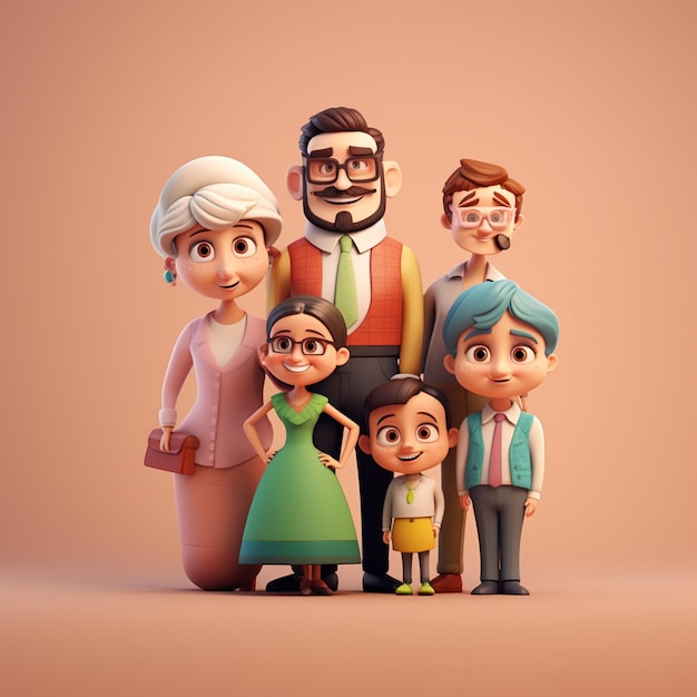 Família de desenho animado 3d