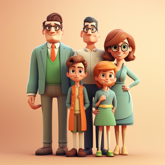 Família de desenho animado 3d