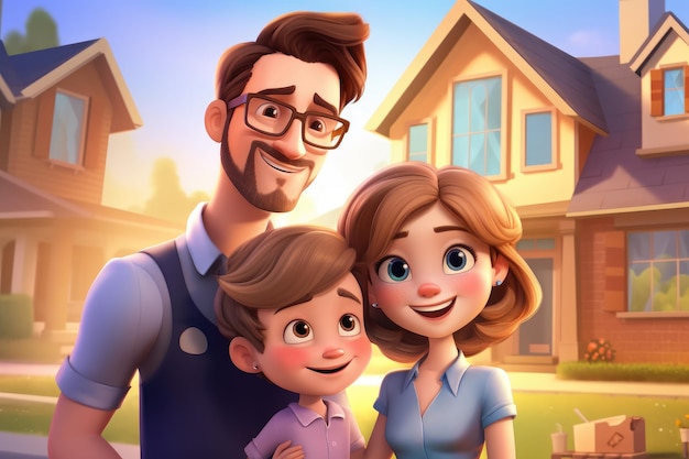 Família de desenhos animados com um bom fundo de casa gerado por ai