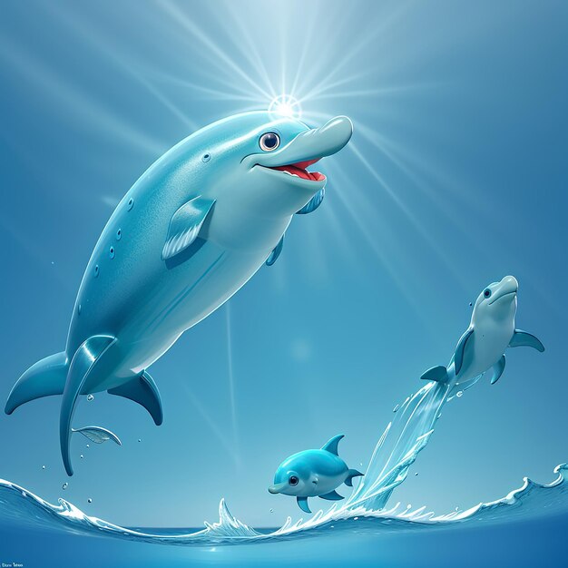 Família de golfinhos nadando no oceano