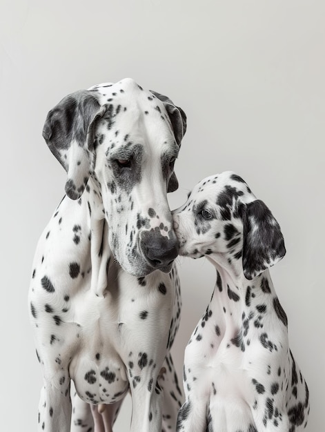 Família de Great Dane em um abraço terno Parente e cachorrinho compartilham um momento de ternura em monochromexA