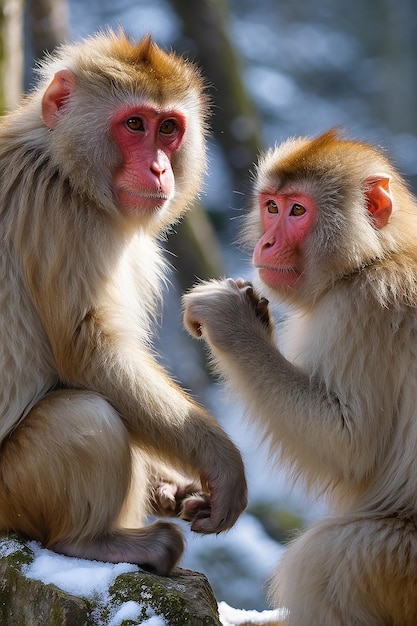 Família de macacos-da-neve japonesa Jigokudani, Parque dos Macacos, Nagano, Japão, 09 de janeiro de 2022