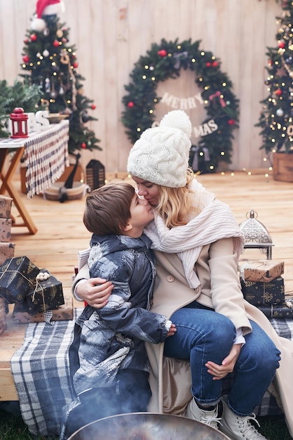 Família de Natal Decoração ao ar livre de Natal Férias de inverno e celebração