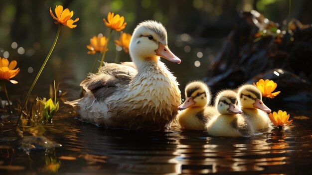 Foto família de patos foto grátis fundo hd