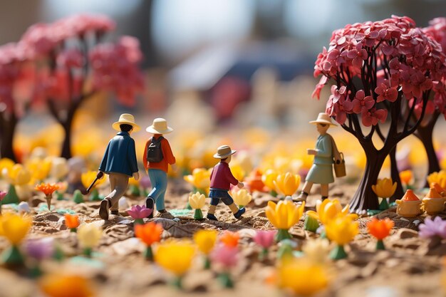 Família de pessoas em miniatura celebrando o Dia da Páscoa