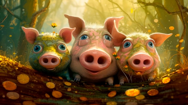 Foto família de porcos engraçados mãe pata com ilustração de leitões generative ai generative ai ai criada geração de ai
