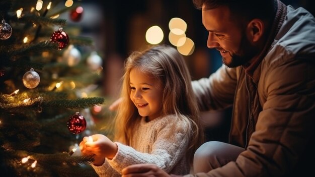 familia decorando el árbol de navidad en vivo