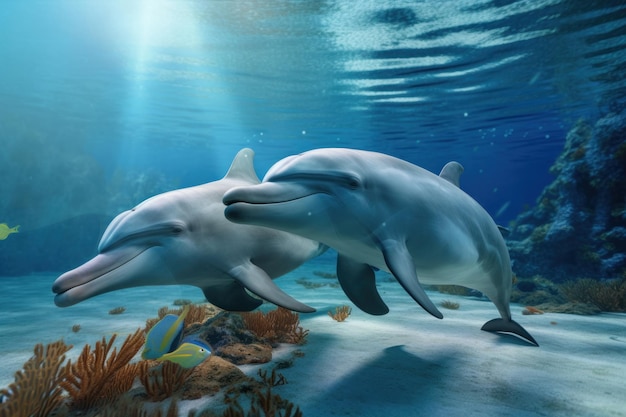 Familia de delfines salvajes disfrutando de su hábitat natural en el Día Mundial de los Océanos