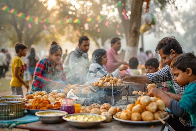 Foto família desfrutando de panipuri juntos