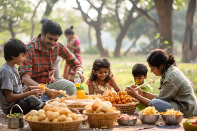 Família desfrutando de panipuri juntos