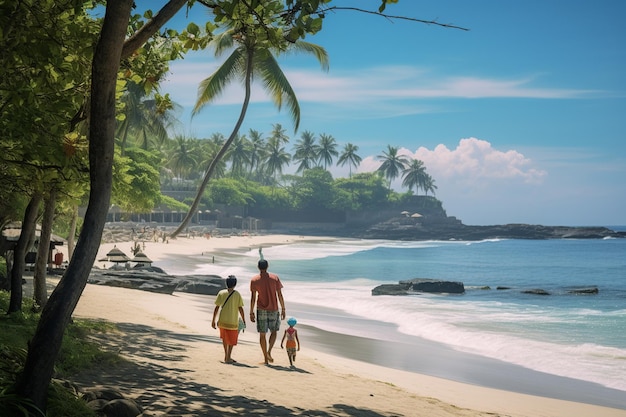 Família desfrutando de um dia ensolarado na praia de Bali