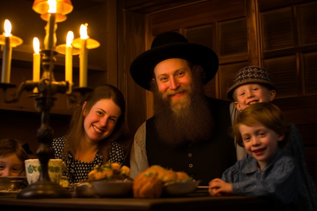 Família desfrutando juntos do jantar de Hanukkah