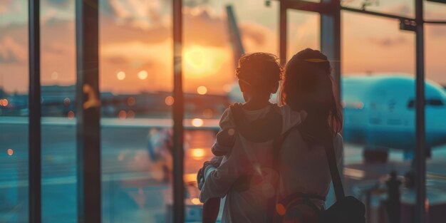 Una familia se despide en la puerta del aeropuerto antes de abordar su vuelo