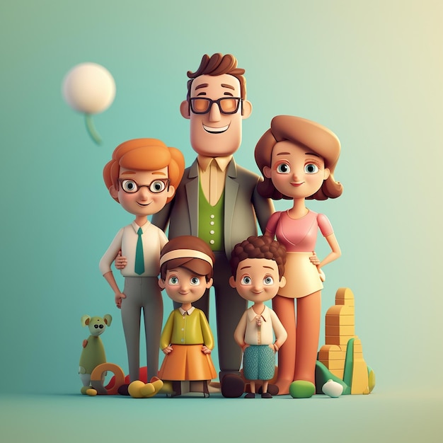 familia de dibujos animados 3d