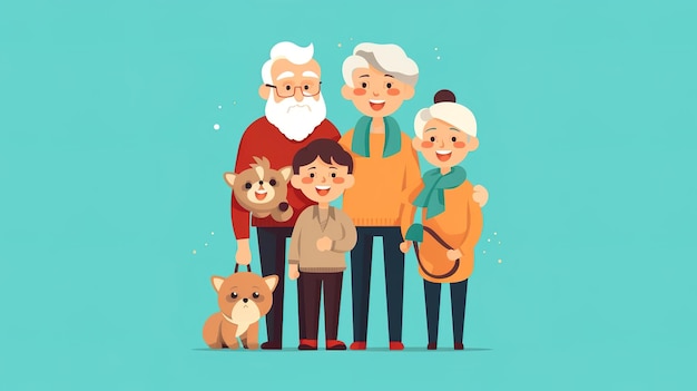 Una familia de dibujos animados con un perro y un perro.