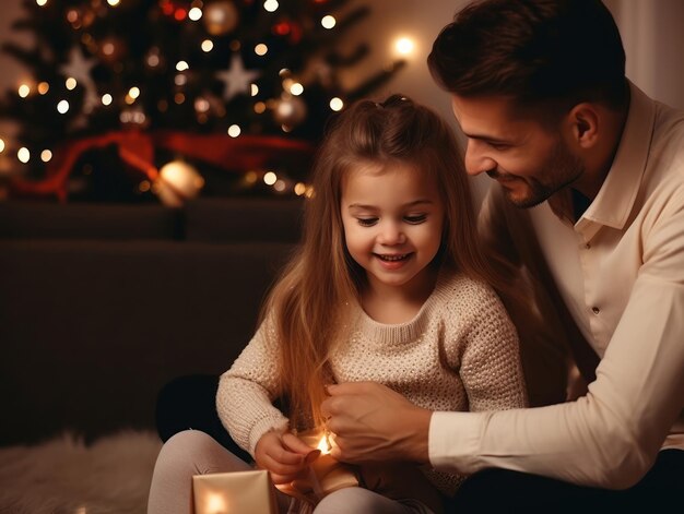 La familia disfruta celebrando la víspera de Navidad juntos