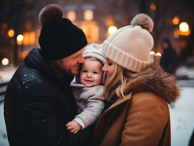 La familia disfruta celebrando la víspera de Navidad juntos