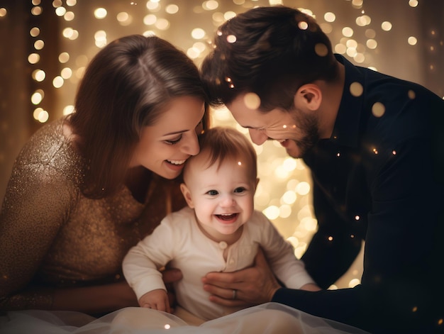 La familia disfruta celebrando la víspera de Navidad juntos