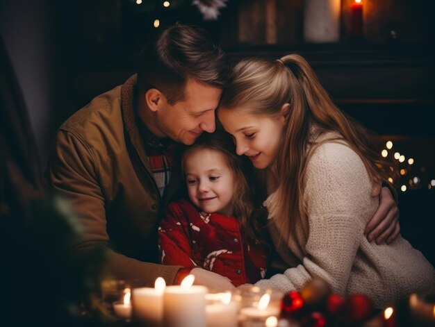 La familia disfruta celebrando la víspera de Navidad juntos