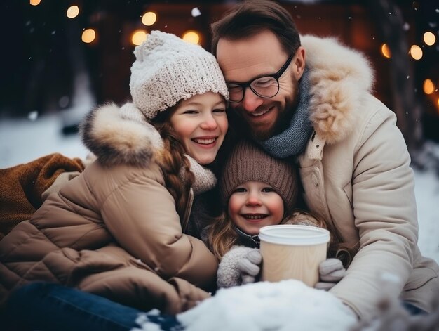 Foto la familia disfruta celebrando la víspera de navidad juntos