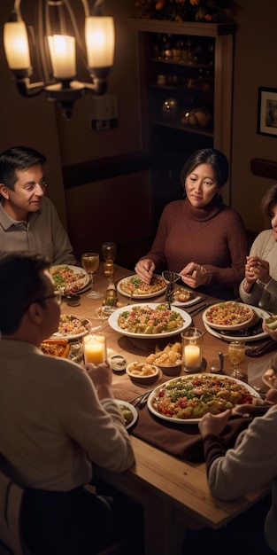 La familia disfruta de la cena de agradecimiento