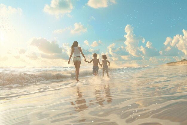 Familia disfrutando de un día en la playa para celebrar Mo