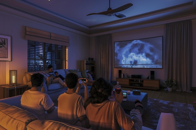 Familia disfrutando de una maratón de películas del Día de la Madre en Ho