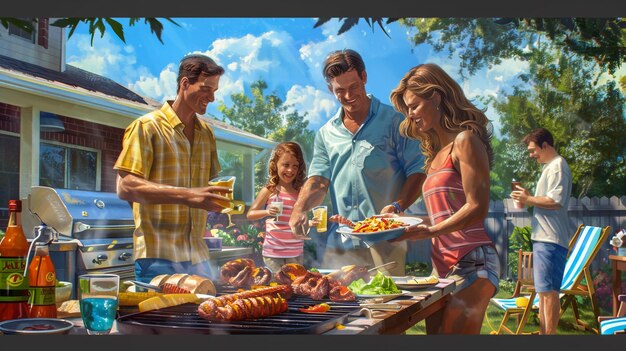 Foto familia disfrutando de la natación y tienen un lujoso almuerzo