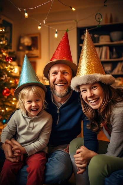 Familia disfrutando de la Navidad en casa