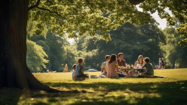 familia disfrutando de un picnic en un parque en el Día de la Tierra