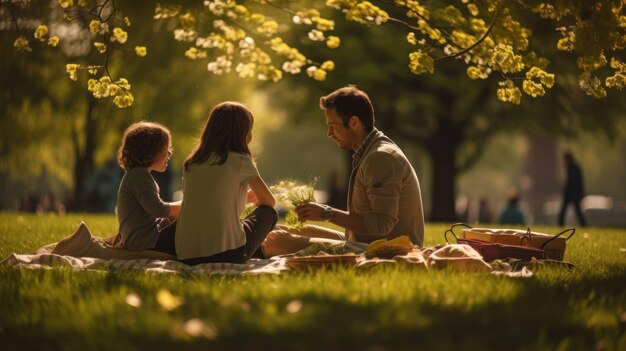 familia disfrutando de un picnic en un parque en el Día de la Tierra