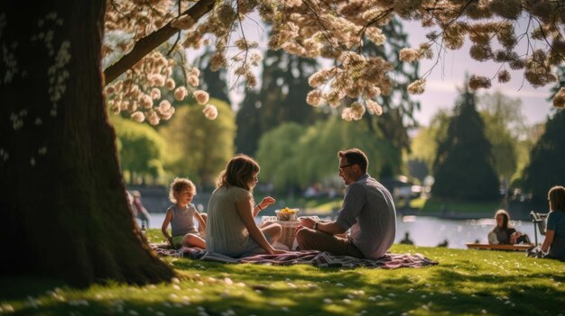 familia disfrutando de un picnic en un parque en el Día de la Tierra