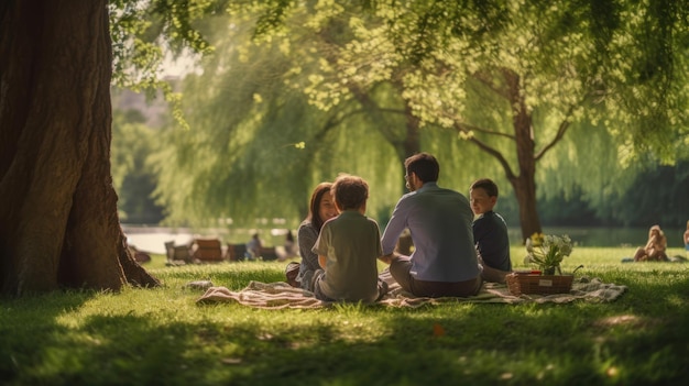 familia disfrutando de un picnic en un parque en el Día de la Tierra