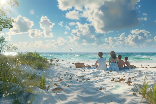 Familia disfrutando de un picnic en la playa del Día de la Madre