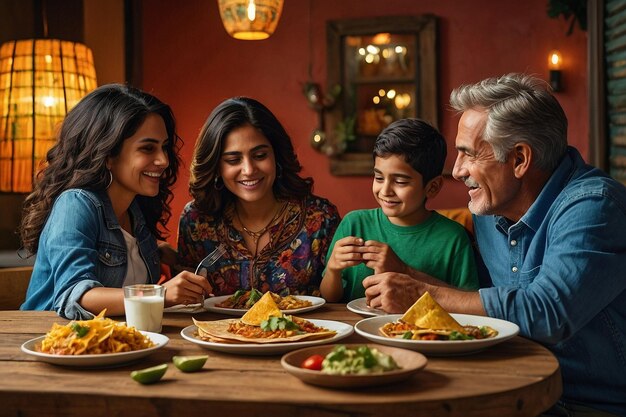 Una familia disfrutando de una quesadilla mea