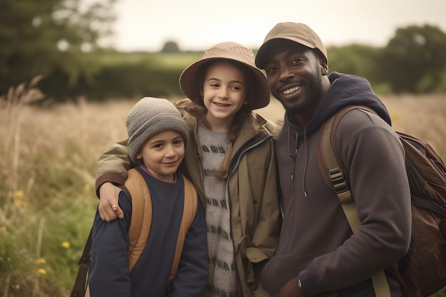 Familia diversa en tierras de cultivo de verano a la luz del día imagen generada por red neuronal