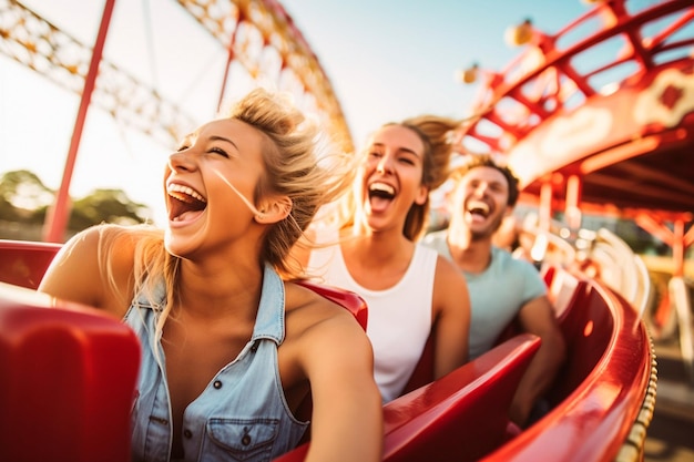 Familia divirtiéndose en un parque de diversiones