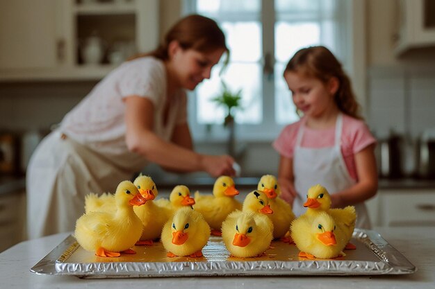 Foto família duck kitchen aventura torta decorando diversão