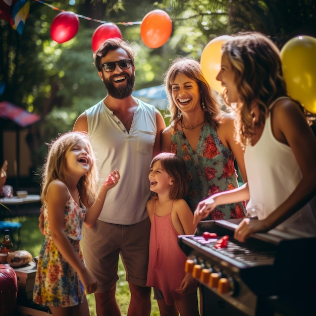 Foto família e amigos fazendo um churrasco no quintal