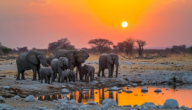 una familia de elefantes africanos que incluye terneros