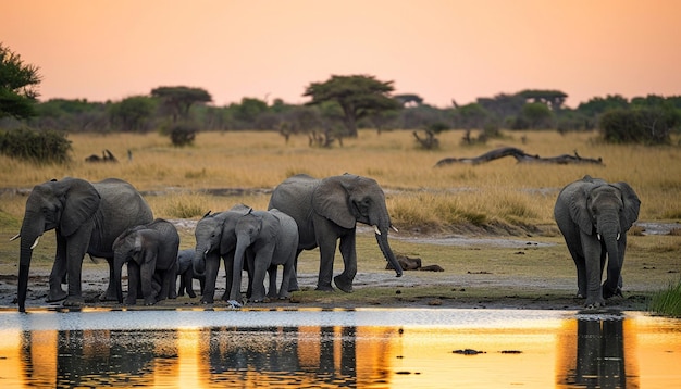 Foto una familia de elefantes africanos que incluye terneros