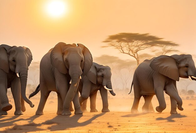 Foto una familia de elefantes marcha a través de una soleada llanura africana celebrando el día mundial de los animales